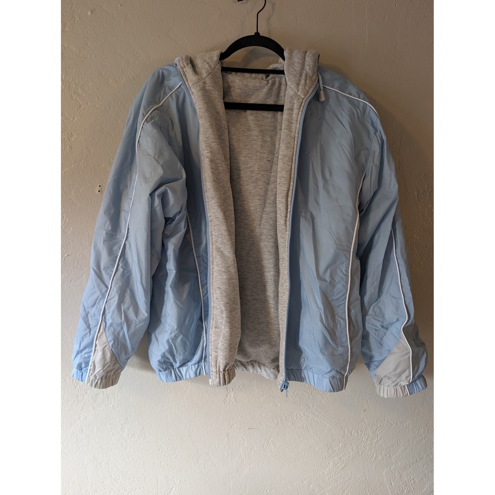 Womens 2 Piece Reversible warm-up windbreaker tracksuit Jacket Pants Blue Gray